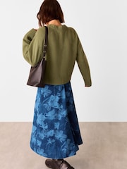 Whistles Blue Chalk Print Denim Midi 100% Cotton Skirt - Image 4 of 6