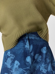 Whistles Blue Chalk Print Denim Midi 100% Cotton Skirt - Image 5 of 6