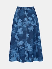 Whistles Blue Chalk Print Denim Midi 100% Cotton Skirt - Image 6 of 6