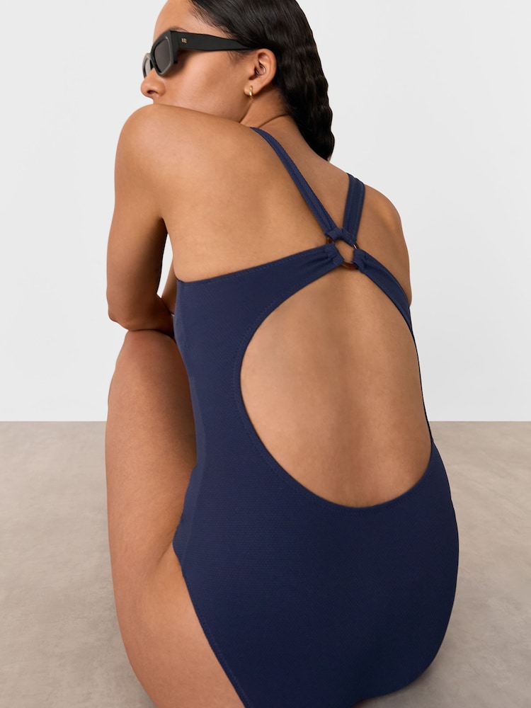 Whistles Blue Textured Ring Detail Swimsuit - Image 2 of 4 Whistles Blue Textured Ring Detail Swimsuit - Image 2 of 4