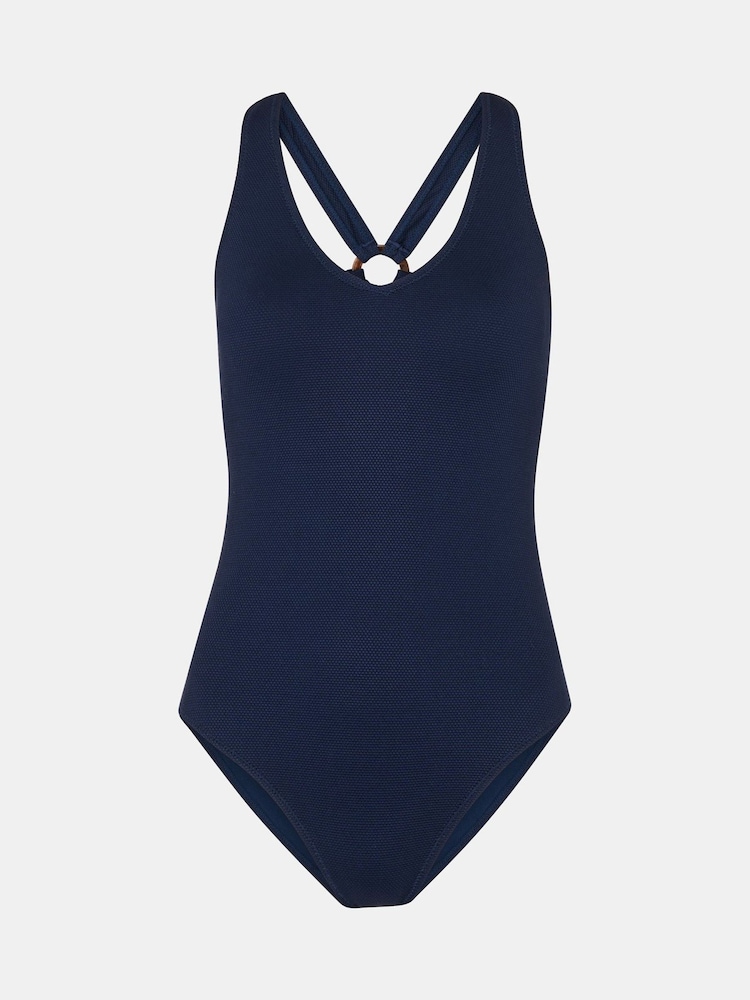 Whistles Blue Textured Ring Detail Swimsuit - Image 4 of 4 Whistles Blue Textured Ring Detail Swimsuit - Image 4 of 4