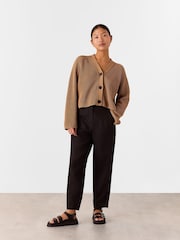 Whistles Black Petite Linen Barrel Leg Trousers - Image 1 of 5