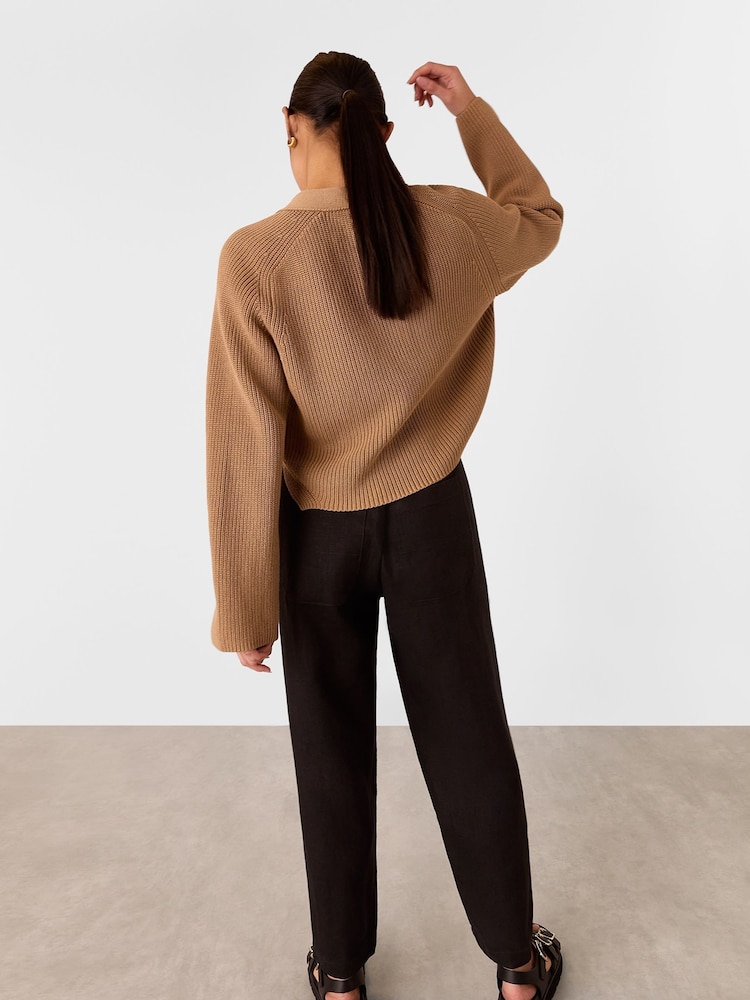 Whistles Black Petite Linen Barrel Leg Trousers - Image 5 of 5
