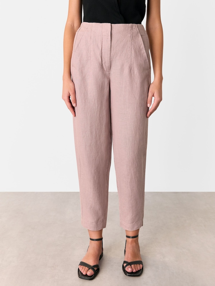 Whistles Pink Linen Barrel Leg Trousers - Image 1 of 6