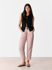 Whistles Pink Linen Barrel Leg Trousers - Image 3 of 6