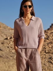 Whistles Pink Linen Barrel Leg Trousers - Image 5 of 6