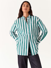 Whistles Green Oversized 100% Cotton Stripe Shirt - Image 1 of 5
