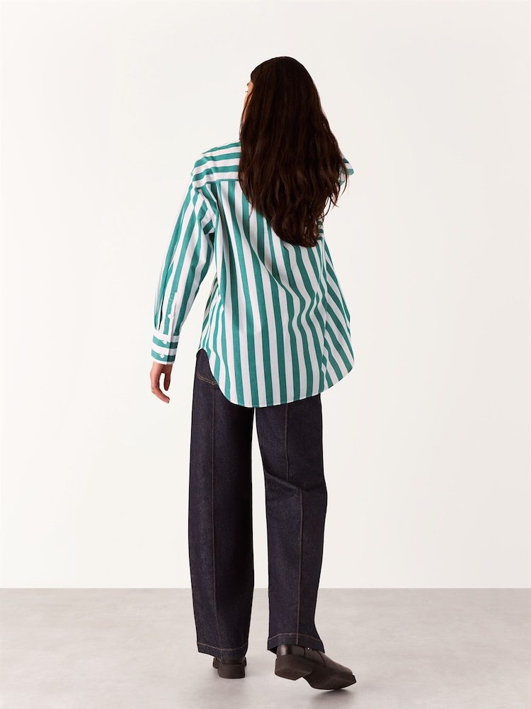 Whistles Green Oversized 100% Cotton Stripe Shirt - Image 2 of 5