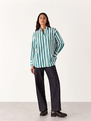 Whistles Green Oversized 100% Cotton Stripe Shirt - Image 3 of 5