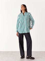 Whistles Green Oversized 100% Cotton Stripe Shirt - Image 4 of 5