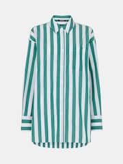 Whistles Green Oversized 100% Cotton Stripe Shirt - Image 5 of 5
