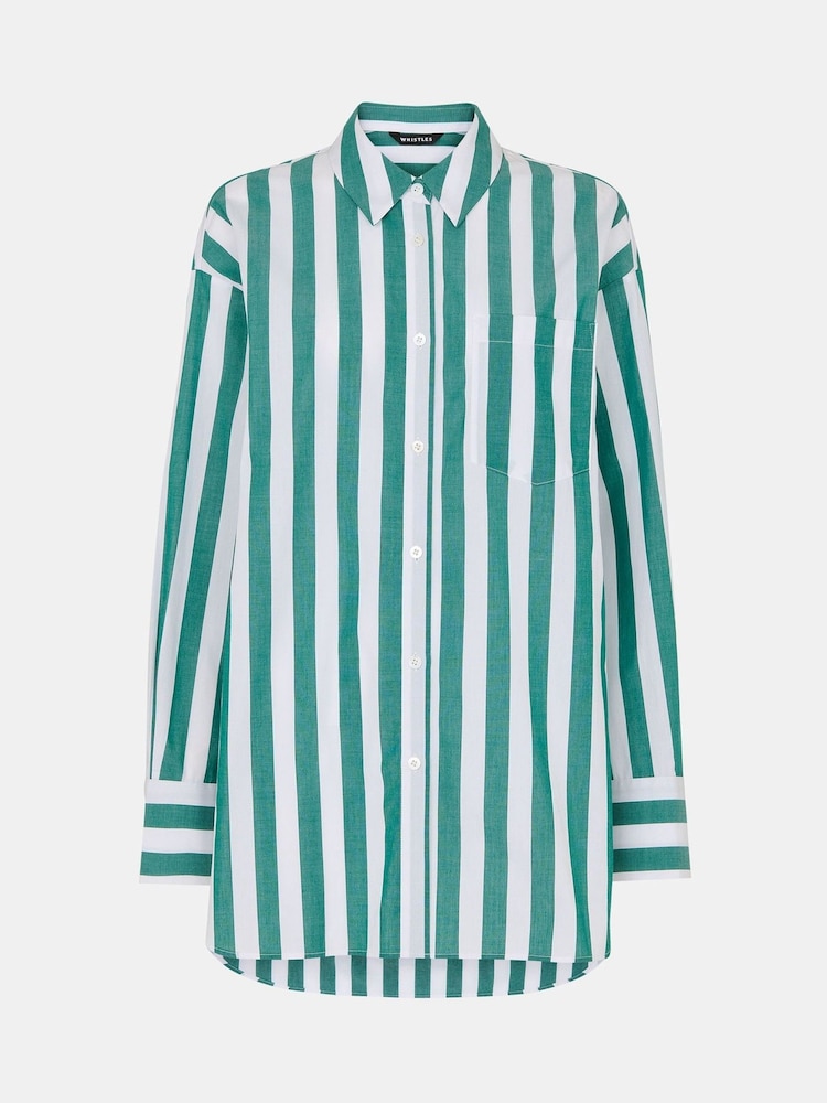 Whistles Green Oversized 100% Cotton Stripe Shirt - Image 5 of 5