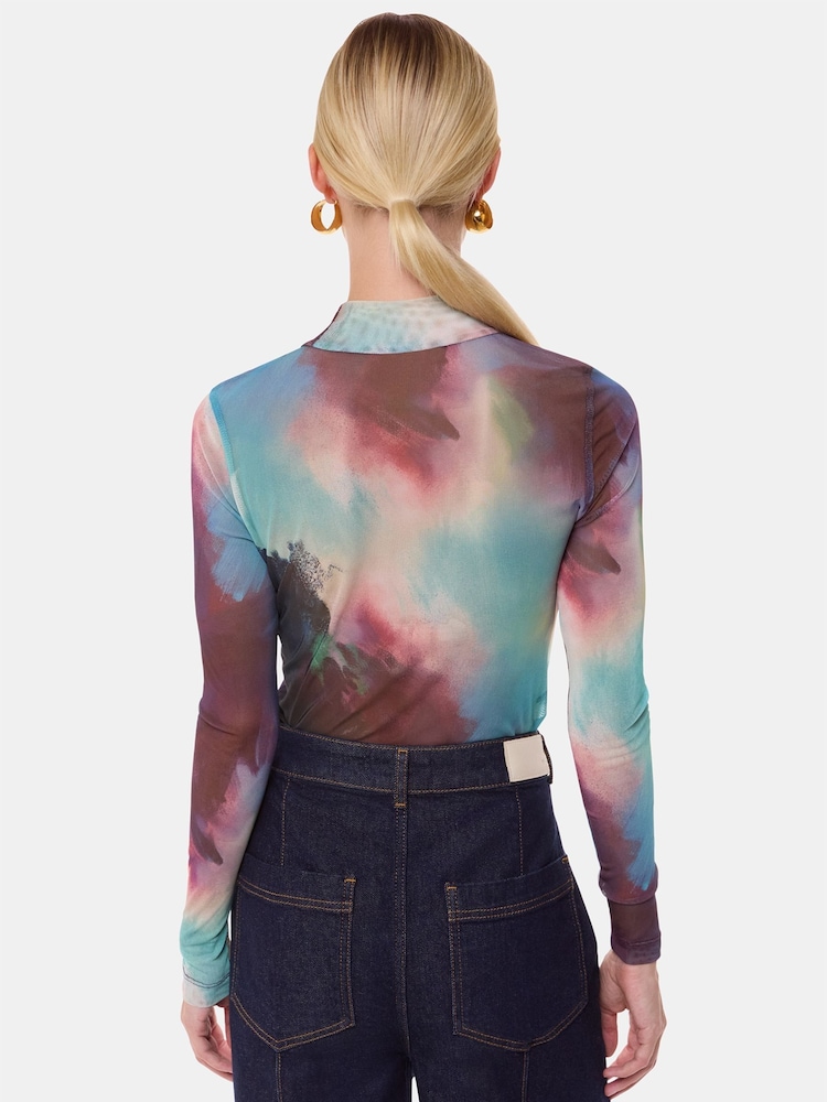 Whistles Natural Oil Print Mesh Top - Image 2 of 5