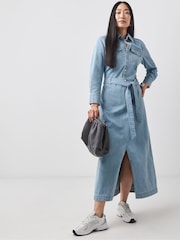 JD Williams Denim Blue Denim Maxi Shirt Dress - Image 1 of 4