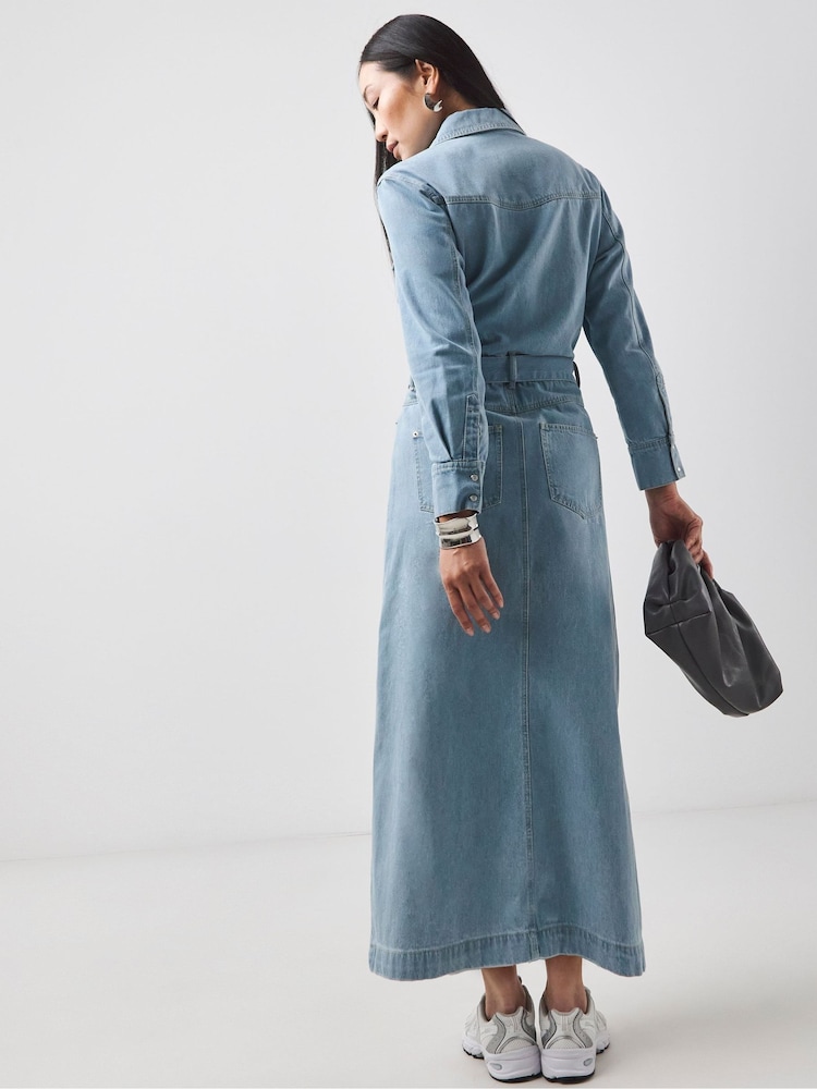 JD Williams Denim Blue Denim Maxi Shirt Dress - Image 2 of 4