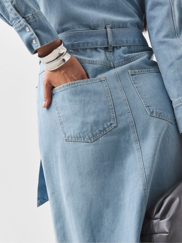 JD Williams Denim Blue Denim Maxi Shirt Dress - Image 4 of 4