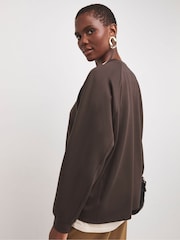 JD Williams Brown Crew Neck Seam Detail Chocolate Sweatshirt - Image 2 of 4