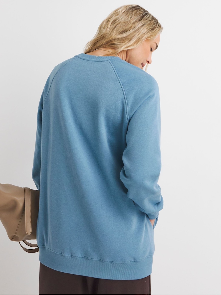 JD Williams Blue Crew Neck Side Pocket Longline Sweatshirt - Image 2 of 4 JD Williams Blue Crew Neck Side Pocket Longline Sweatshirt - Image 2 of 4