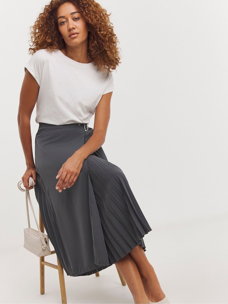 JD Williams Grey Wrap Pleated Kilt Skirt - Image 1 of 4