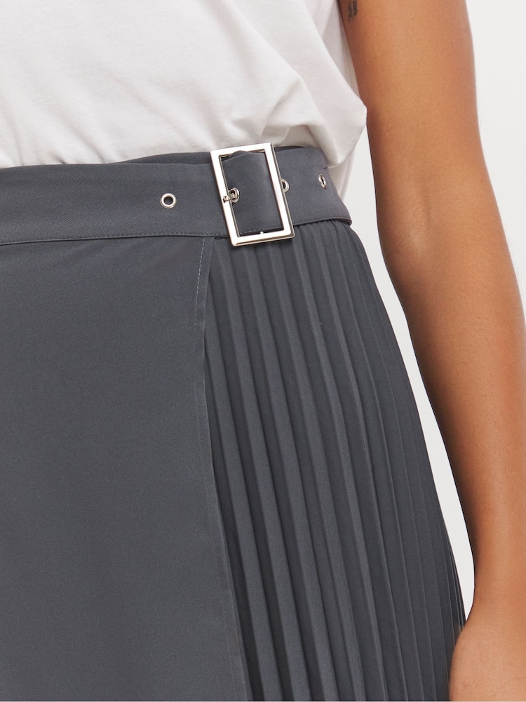 JD Williams Grey Wrap Pleated Kilt Skirt - Image 4 of 4
