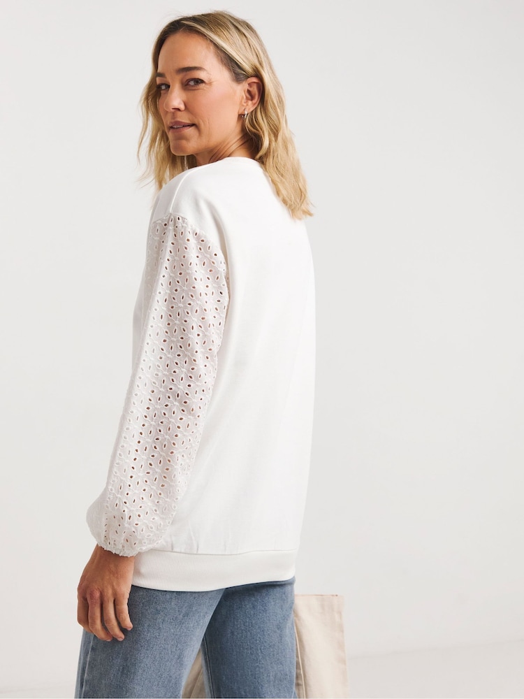 JD Williams White 100% Cotton Broderie Sweatshirt - Image 2 of 4