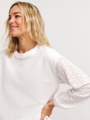 JD Williams White 100% Cotton Broderie Sweatshirt - Image 3 of 4