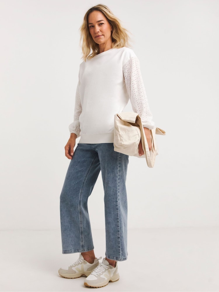 JD Williams White 100% Cotton Broderie Sweatshirt - Image 4 of 4
