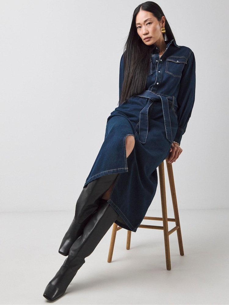JD Williams Blue Denim Maxi Shirt Dress - Image 1 of 4