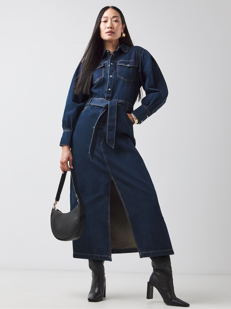 JD Williams Blue Denim Maxi Shirt Dress - Image 2 of 4