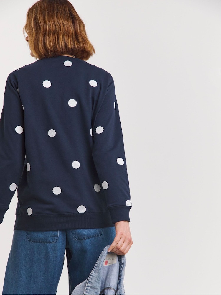 JD Williams Blue 100% Cotton Spot Embroidered Sweatshirt - Image 2 of 4