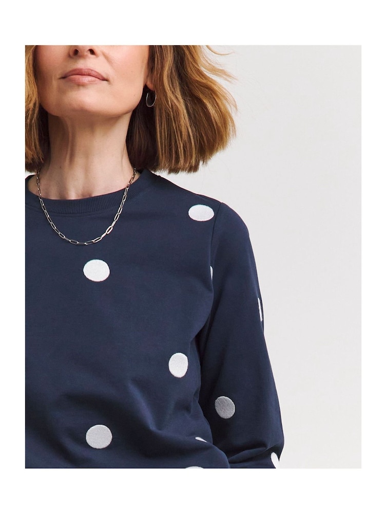 JD Williams Blue 100% Cotton Spot Embroidered Sweatshirt - Image 4 of 4