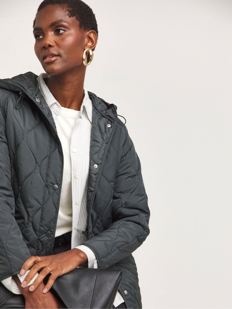 JD Williams Grey Short Quilted Coat - Image 2 of 4
