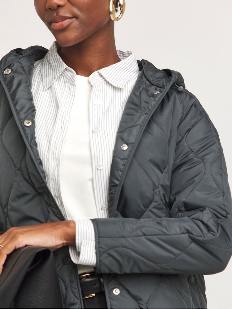 JD Williams Grey Short Quilted Coat - Image 4 of 4