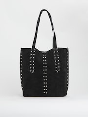 JD Williams Black Suede Studded Tote Bag - Image 1 of 4