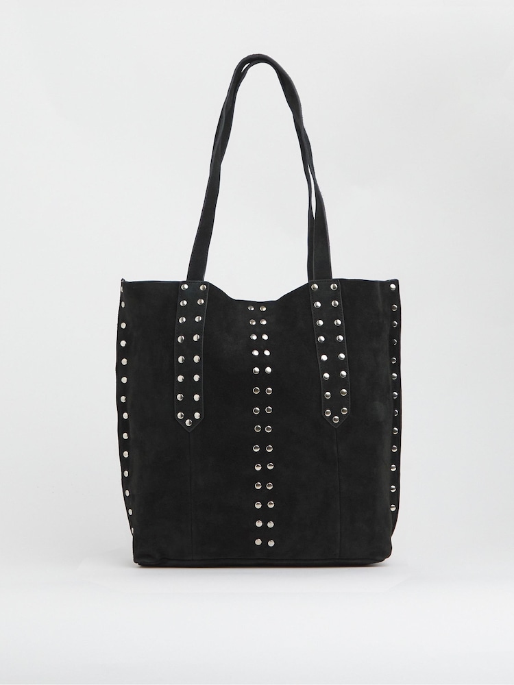 JD Williams Black Suede Studded Tote Bag - Image 1 of 4 JD Williams Black Suede Studded Tote Bag - Image 1 of 4