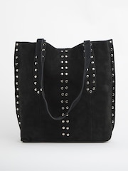 JD Williams Black Suede Studded Tote Bag - Image 2 of 4