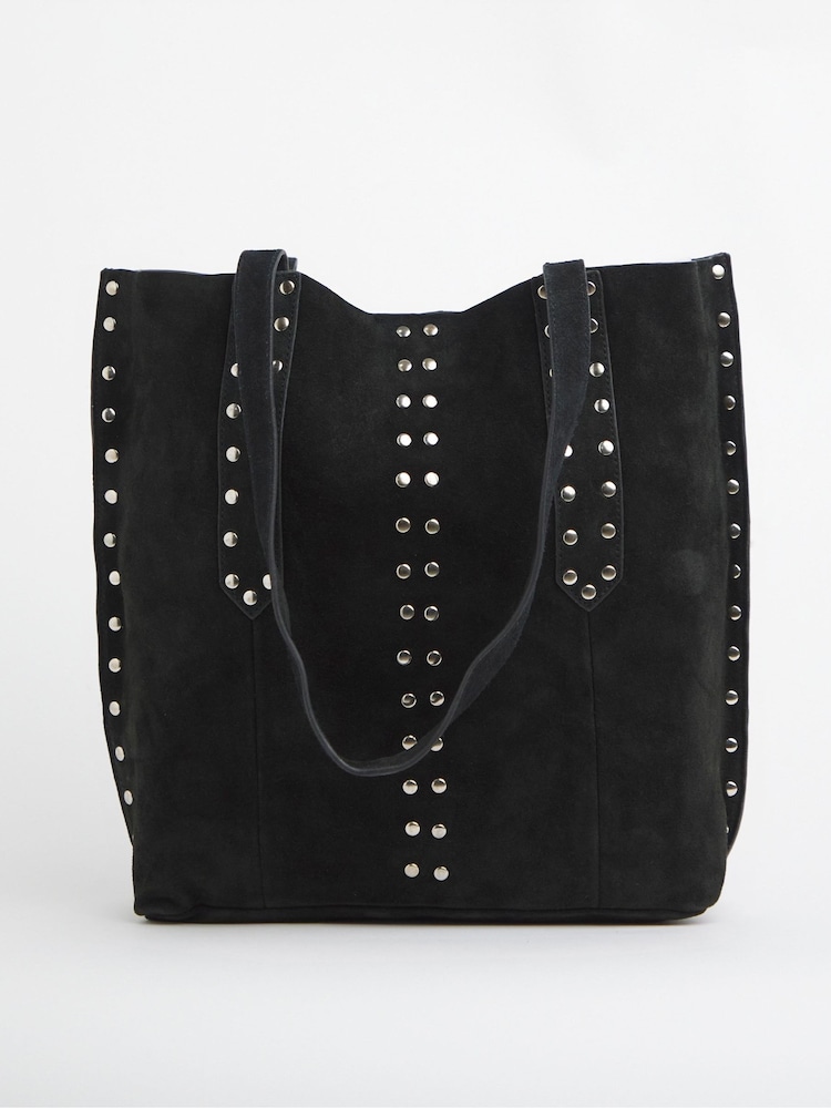 JD Williams Black Suede Studded Tote Bag - Image 2 of 4 JD Williams Black Suede Studded Tote Bag - Image 2 of 4