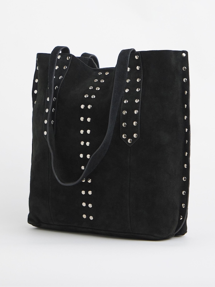 JD Williams Black Suede Studded Tote Bag - Image 4 of 4 JD Williams Black Suede Studded Tote Bag - Image 4 of 4