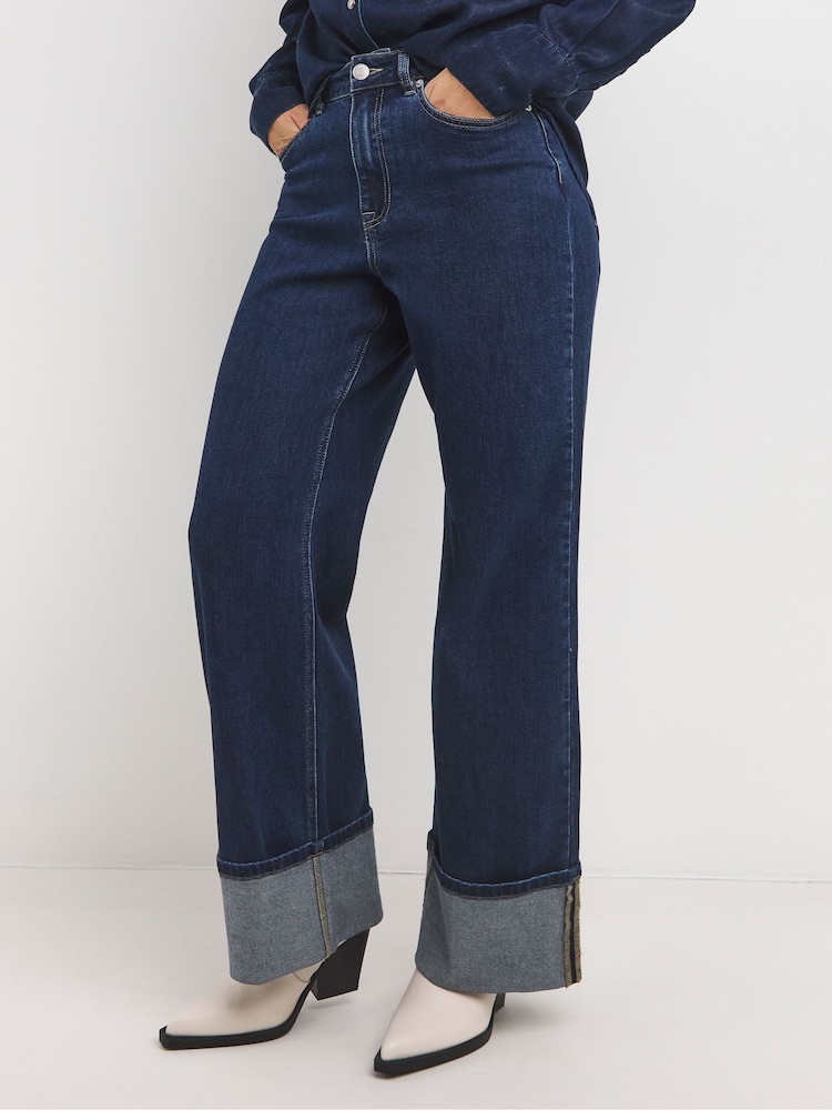 JD Williams Blue Stretch Wide Leg Jeans - Image 1 of 4