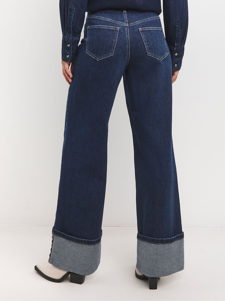 JD Williams Blue Stretch Wide Leg Jeans - Image 2 of 4