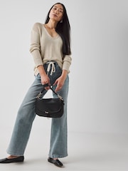 JD Williams Blue Tie Front Wide Leg Jeans - Image 1 of 4