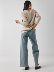 JD Williams Blue Tie Front Wide Leg Jeans - Image 2 of 4