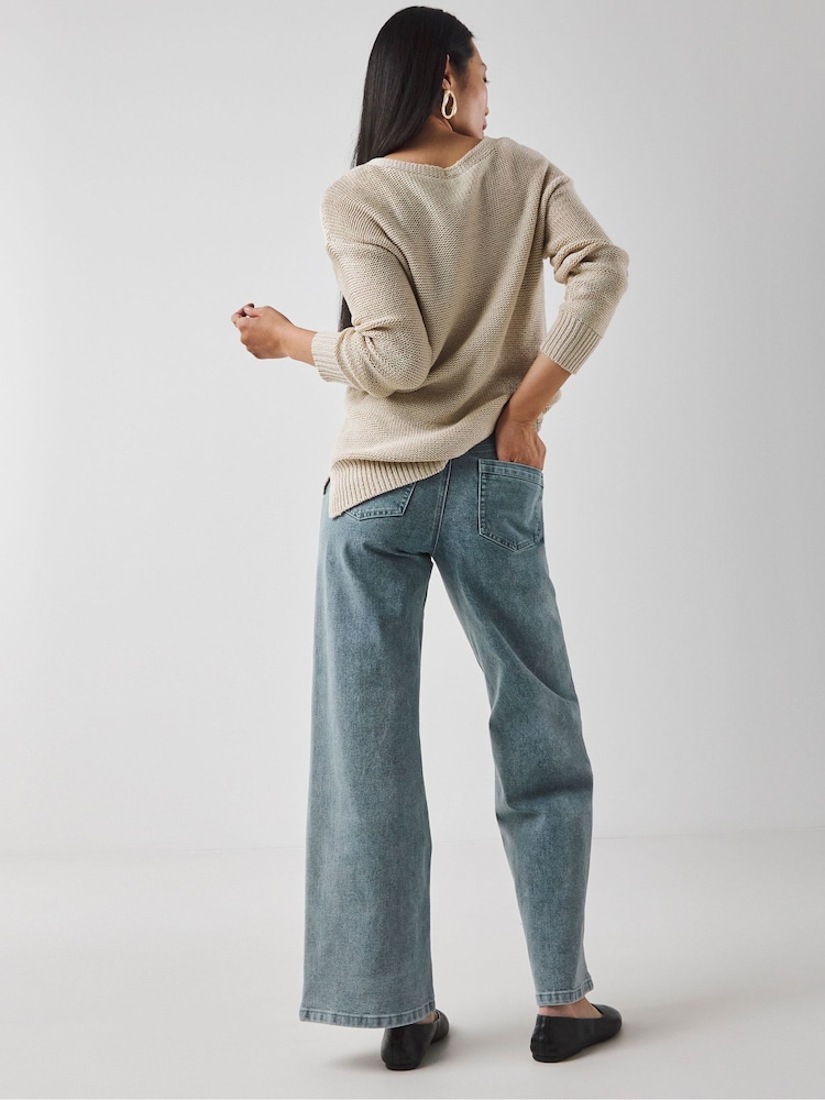 JD Williams Blue Tie Front Wide Leg Jeans - Image 2 of 4
