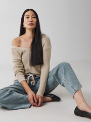 JD Williams Blue Tie Front Wide Leg Jeans - Image 3 of 4