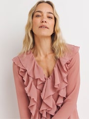 JD Williams Pink Chiffon Ruffle Detail Blouse - Image 1 of 4
