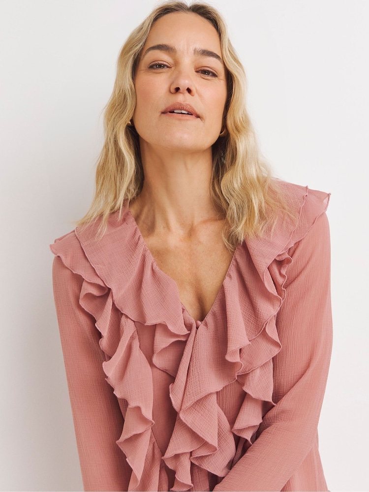 JD Williams Pink Chiffon Ruffle Detail Blouse - Image 1 of 4
