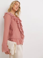 JD Williams Pink Chiffon Ruffle Detail Blouse - Image 4 of 4