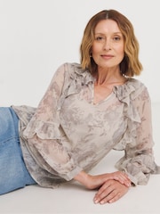 JD Williams Cream Chiffon Ruffle Detail Blouse - Image 1 of 4