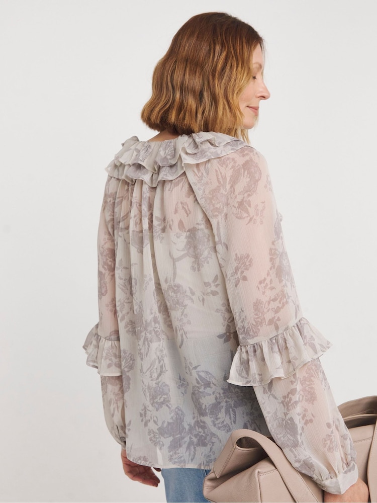 JD Williams Cream Chiffon Ruffle Detail Blouse - Image 2 of 4