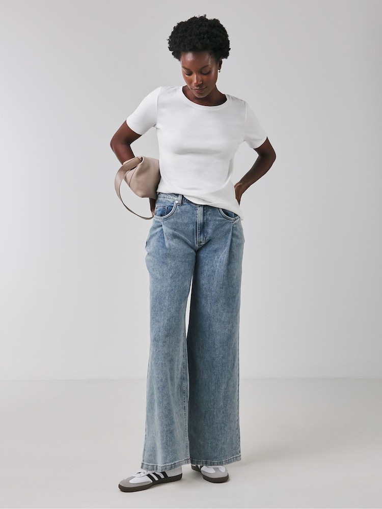JD Williams Blue Extreme Pintuck Wide Leg Jeans - Image 1 of 4 JD Williams Blue Extreme Pintuck Wide Leg Jeans - Image 1 of 4